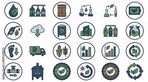 Collection of eco friendly icons and symbols for sustainable living and environment.