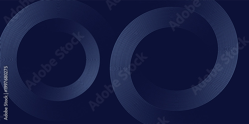 Abstract blue glowing geometric lines on dark blue background. Modern shiny blue circle lines pattern. Futuristic technology concept. Suit for cover, poster,
