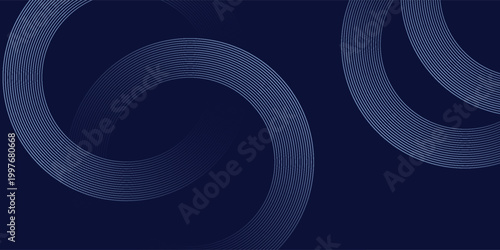 Abstract blue glowing geometric lines on dark blue background. Modern shiny blue circle lines pattern. Futuristic technology concept. Suit for cover, poster,