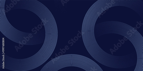 Abstract blue glowing geometric lines on dark blue background. Modern shiny blue circle lines pattern. Futuristic technology concept. Suit for cover, poster,