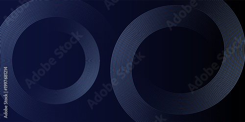Abstract blue glowing geometric lines on dark blue background. Modern shiny blue circle lines pattern. Futuristic technology concept. Suit for cover, poster,