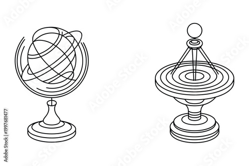 Globe and gyroscope vector illustration with gyroscope spinning rotation