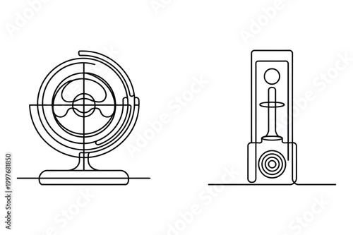 Gimbal and gyroscope vector illustration with gyroscope rotation stabilization