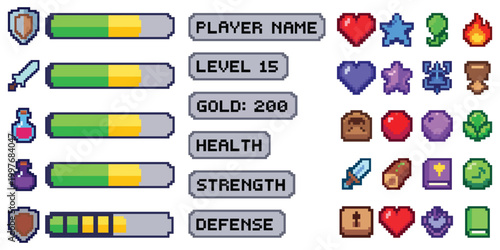 Fotografie Game User Interface Stats Panel with Health Energy and Skill Indicators
