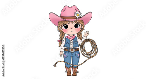 Illustration of a cute cowgirl on a white background