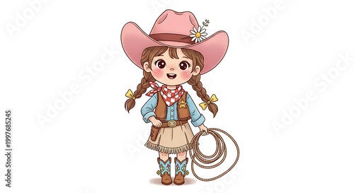 Illustration of a cute cowgirl on a white background