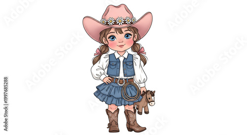 Illustration of a cute cowgirl on a white background