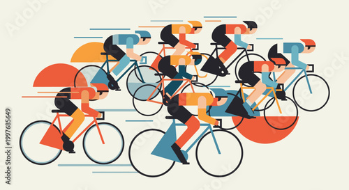 Cyclists Race in Geometric Style
