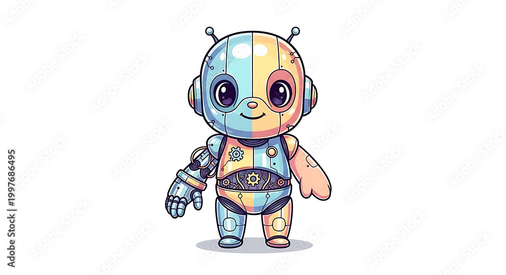Fototapeta premium Illustration of a cute cyborg on a white background