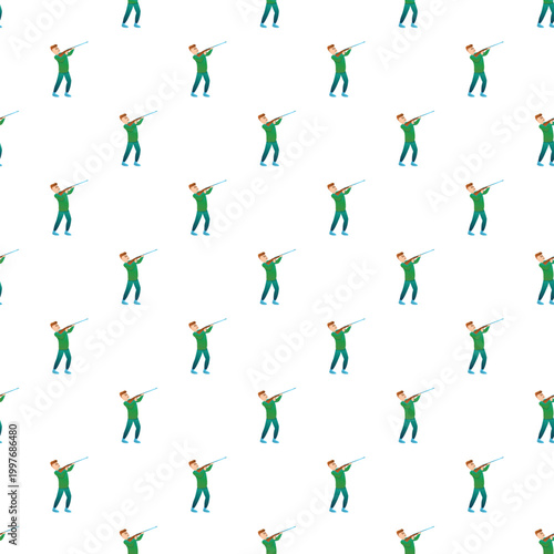 Repeating pattern of hunters aiming shotguns, illustrating hunting or target sport activity