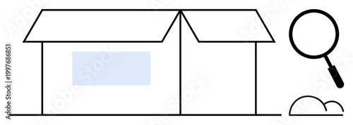Search concept. Open box paired with a magnifying glass evokes of search, discovery, and exploration. Search for solutions, product inspections, exploration, or research tools