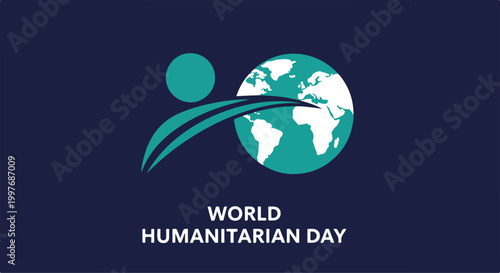 World Humanitarian Day celebration poster with globe and humanitarian symbol emphasizing global aid and compassion
