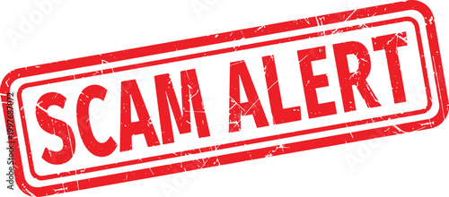 SCAM ALERT red rubber stamp text