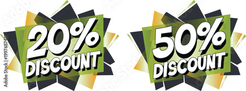 20 and 50 Percent Discount Sale Badge Combo Promotional Offer Labels Big Deal Marketing Banner