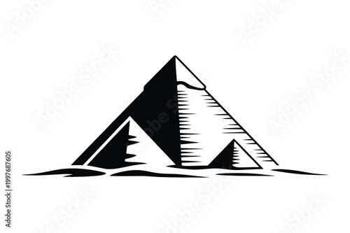 Monochrome illustration of egyptian pyramids with ancient civilization, landmark