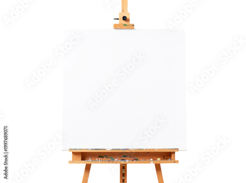 A wooden easel stands alone with a blank canvas waiting for creative expression