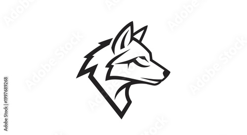Stylized black and white profile illustration of a wolf's head with sharp, angular lines, depicting a modern and strong animal logo.