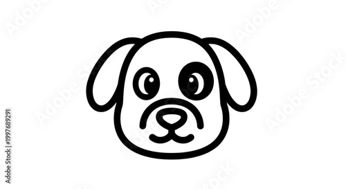 A simple line art illustration of a cute cartoon dog face with a patch over one eye.