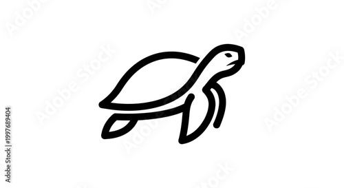 A simple black outline drawing of a turtle walking on a white background, depicted in a minimalist line art style.