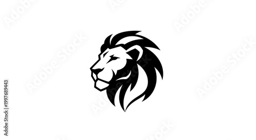 A striking black and white minimalist logo featuring the profile of a majestic lion's head, symbolizing strength and leadership.