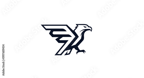 A sleek, modern black and white logo depicting a powerful eagle or griffin with sharp, angular lines and spread wings.