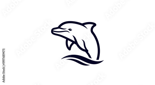 A minimalist line drawing of a happy dolphin leaping out of stylized waves.