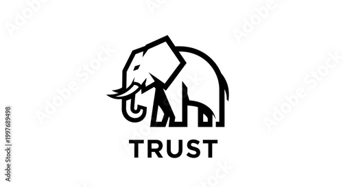 A minimalist black and white logo featuring an elephant silhouette above the word TRUST.
