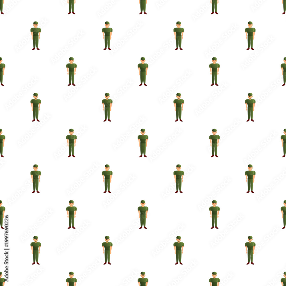 Naklejka premium Repeated soldiers in green uniforms creating a seamless military pattern