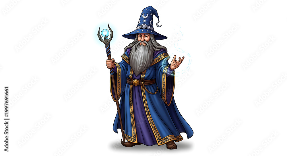 Obraz premium Illustration of a wizard on a white background 