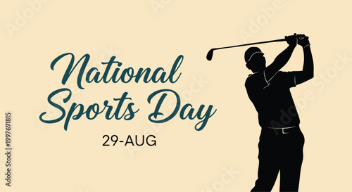 Golf player silhouette on National Sports Day with golf club raised