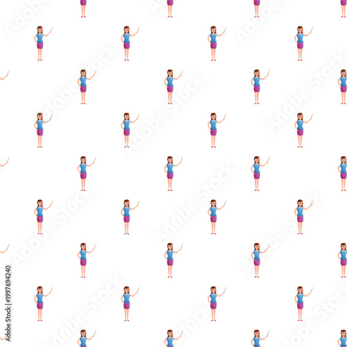 Woman teacher character repeating in a seamless pattern, pointing and instructing a lesson