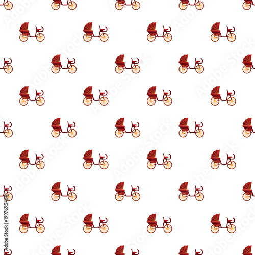 Repeating cycle rickshaw traditional transport forms a seamless background pattern