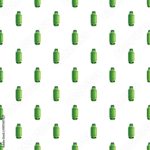Seamless pattern featuring green gas cylinders representing fuel and energy