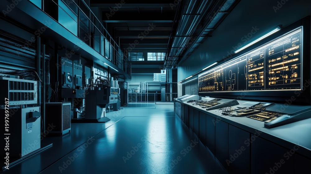 Fototapeta premium Futuristic control room managing advanced technology systems