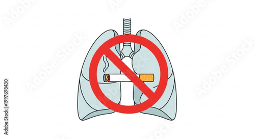Human lungs silhouette with a no smoking prohibition sign overlay