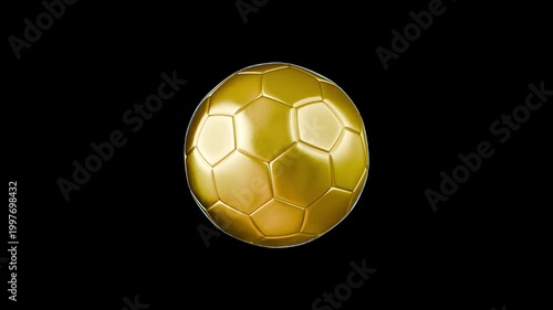 Golden soccer ball rotating in a seamless loop on alpha channel
