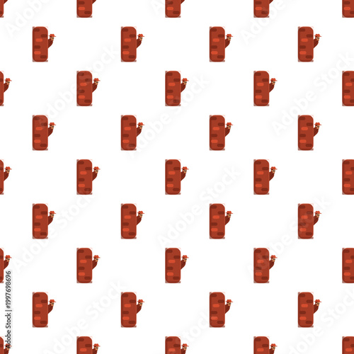 Seamless pattern showing a spy figure peeking from brick walls on white background