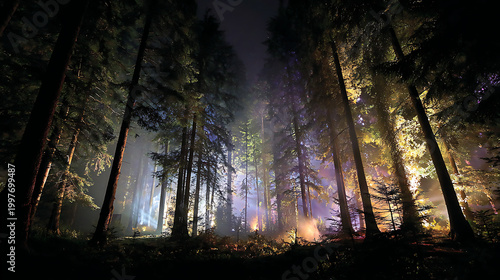 Magical Forest Landscape Lit Up