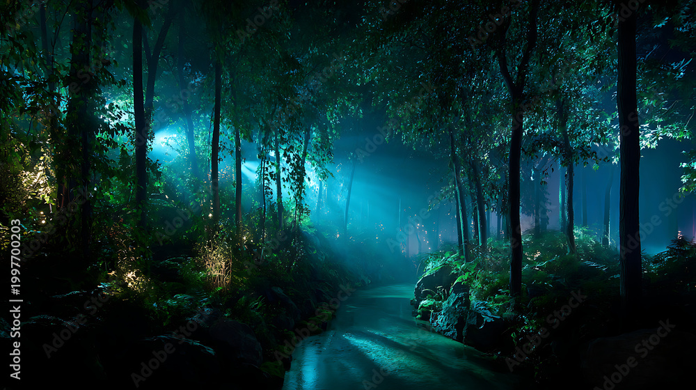 Fototapeta premium magical forest landscape lit up