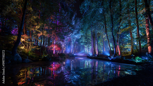 magical forest landscape lit up