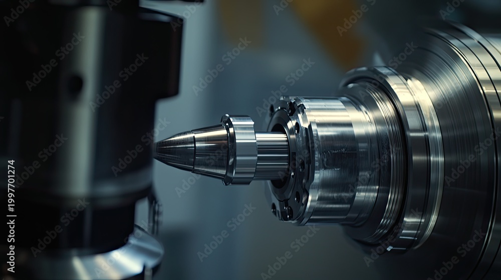 Fototapeta premium Cnc milling machine performing precise metalworking operations, shaping a component with advanced industrial technology and automated manufacturing processes