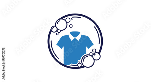 Laundry service logo with bubbles and shirt.