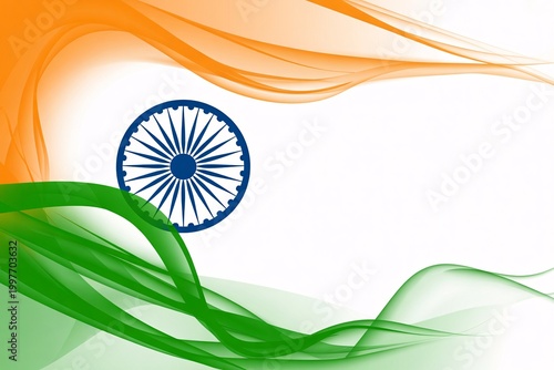 Indian national flag waving with vibrant saffron, white, and green colors against soft background.