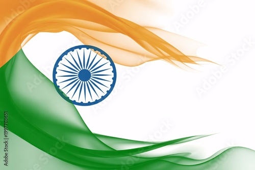 Vibrant illustration of the indian national flag with flowing tricolor and ashoka chakra.