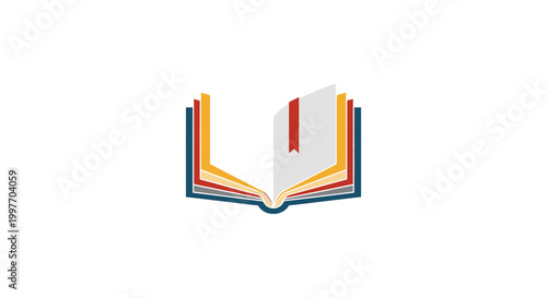 Open book with colorful pages illustration.