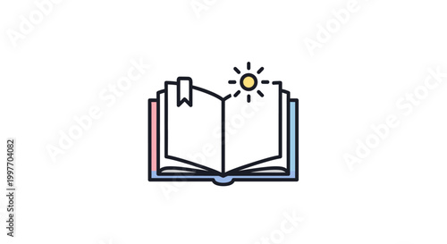 Open book with sun shining.