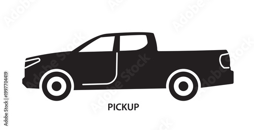 Silhouette of a pickup truck shown in simple graphic style on a white background, representing transportation and utility concepts. Hand-drawn vector illustration