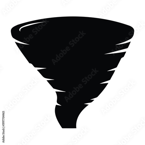 Tornado silhouette vector illustration showing funnel cloud for weather and storm disaster.