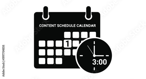  Social media content schedule calendar icon with clock for marketing planning