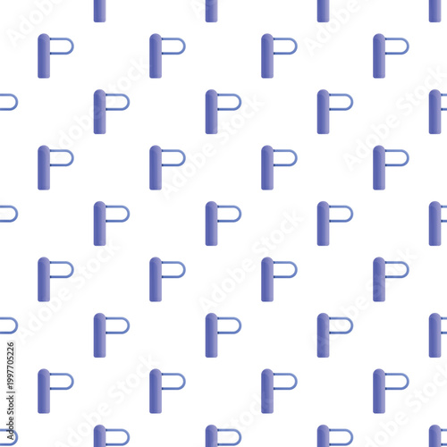 Repeating pattern of simple purple u shaped bicycle parking racks on a white background